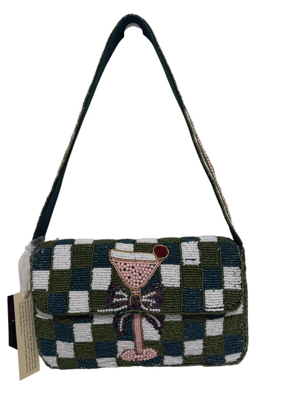 Beaded Martini Bow Plaid Bag Christmas Frm India to You Handmade NWT